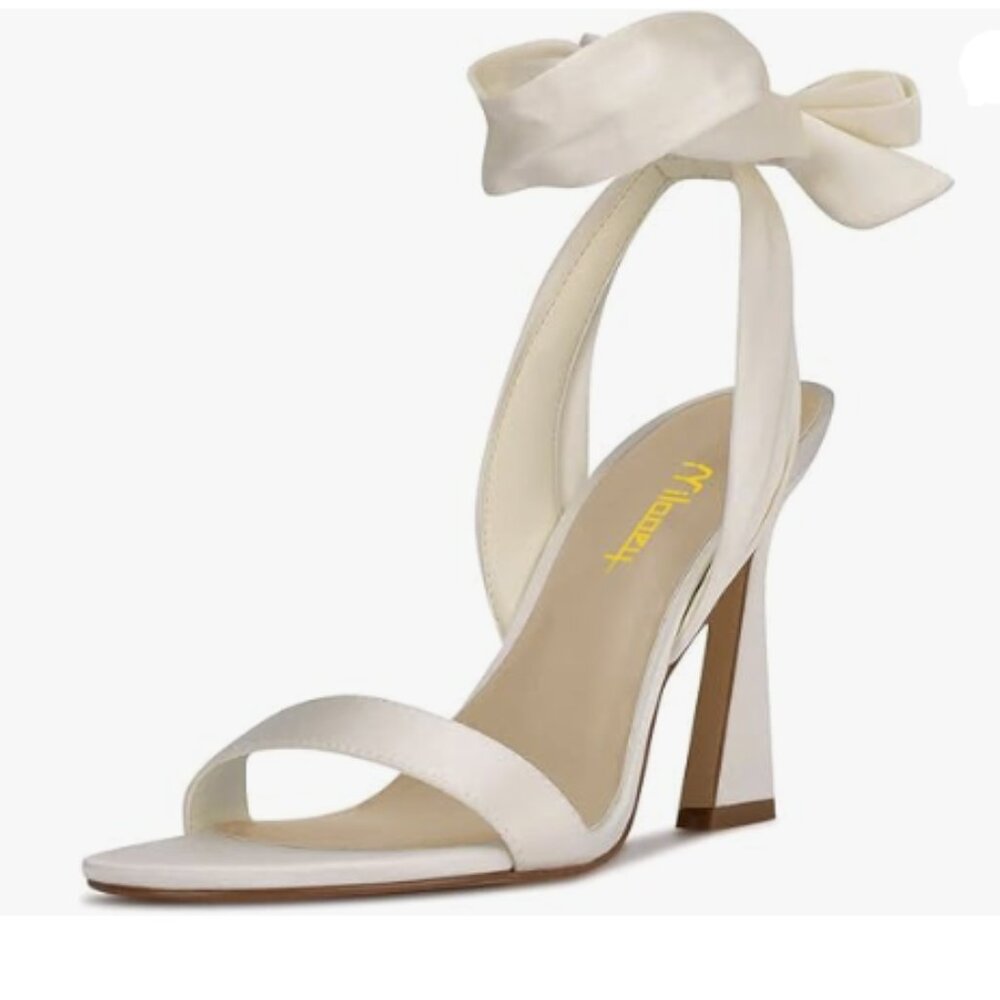Milooey shoes Women Elegant Open Toe Strappy Heeled Sandal Lace Up White Shoes